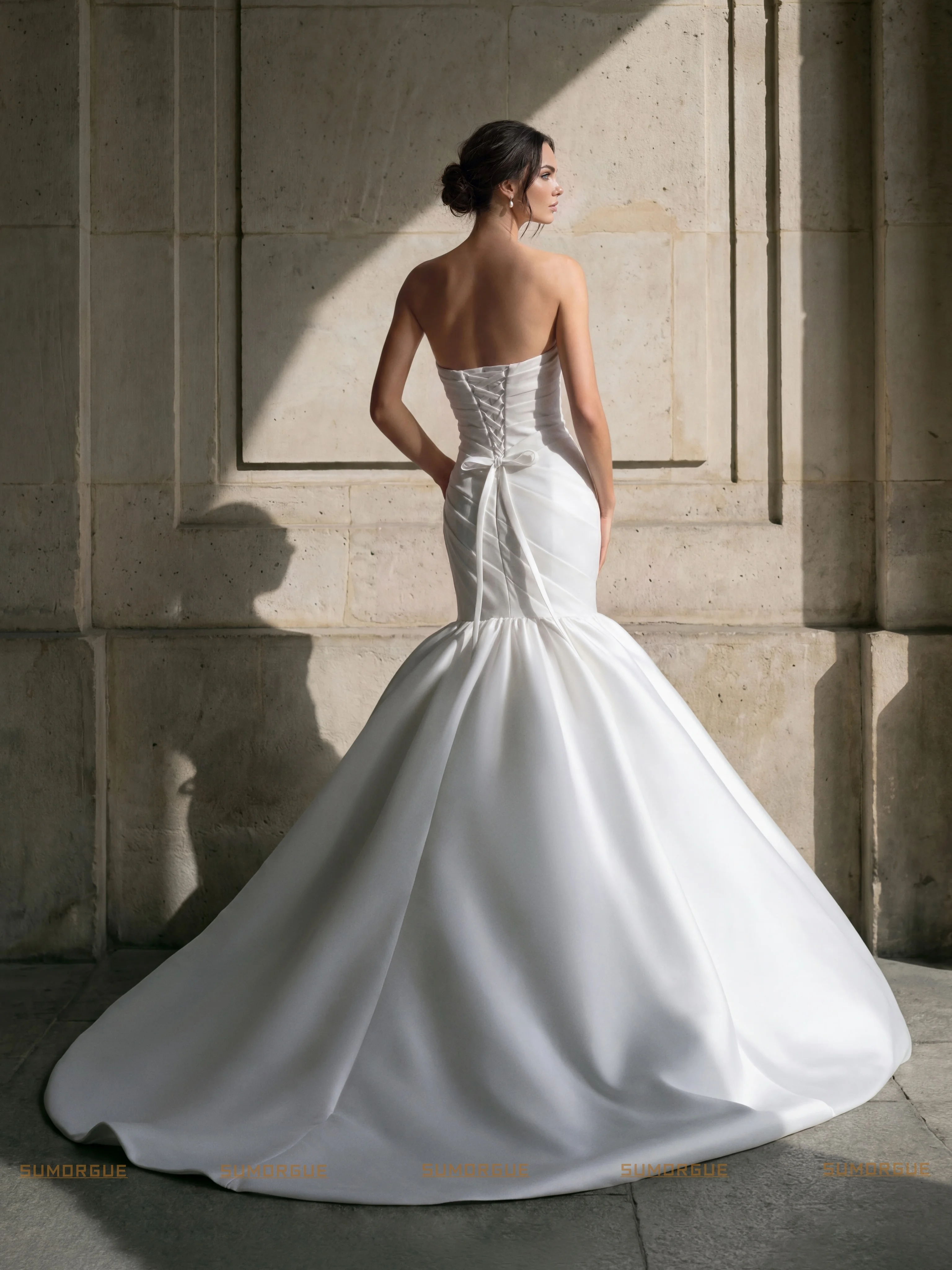Mermaid Satin Wedding Dresses Pleated Bridal Gowns with Removable Lace Jacket high-end Customized Vestidos De Noiva