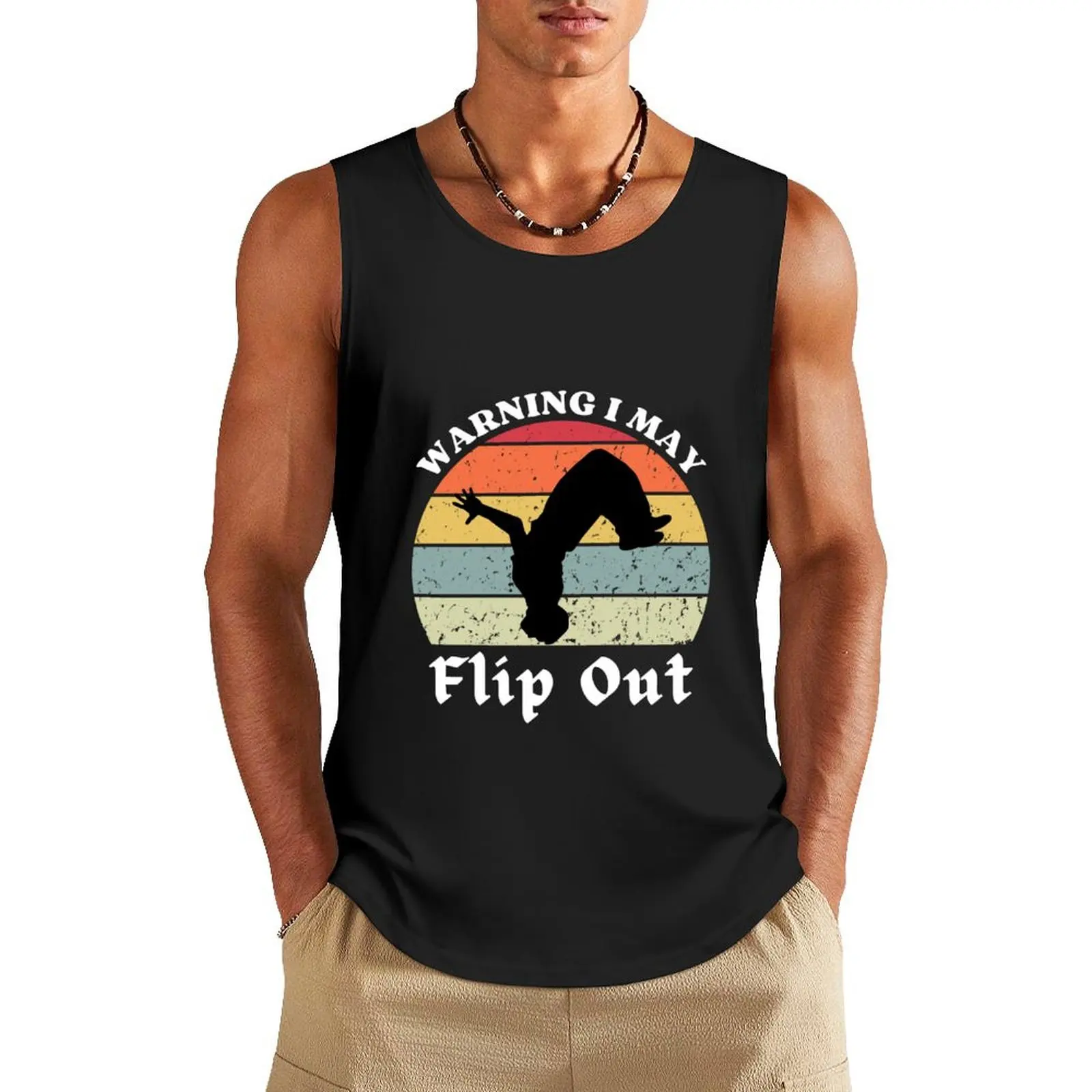 

Warning I May Flip Out gymnastics saying parkour Tank Top gym shirts men gym Men sleeveless tee T-shirt man