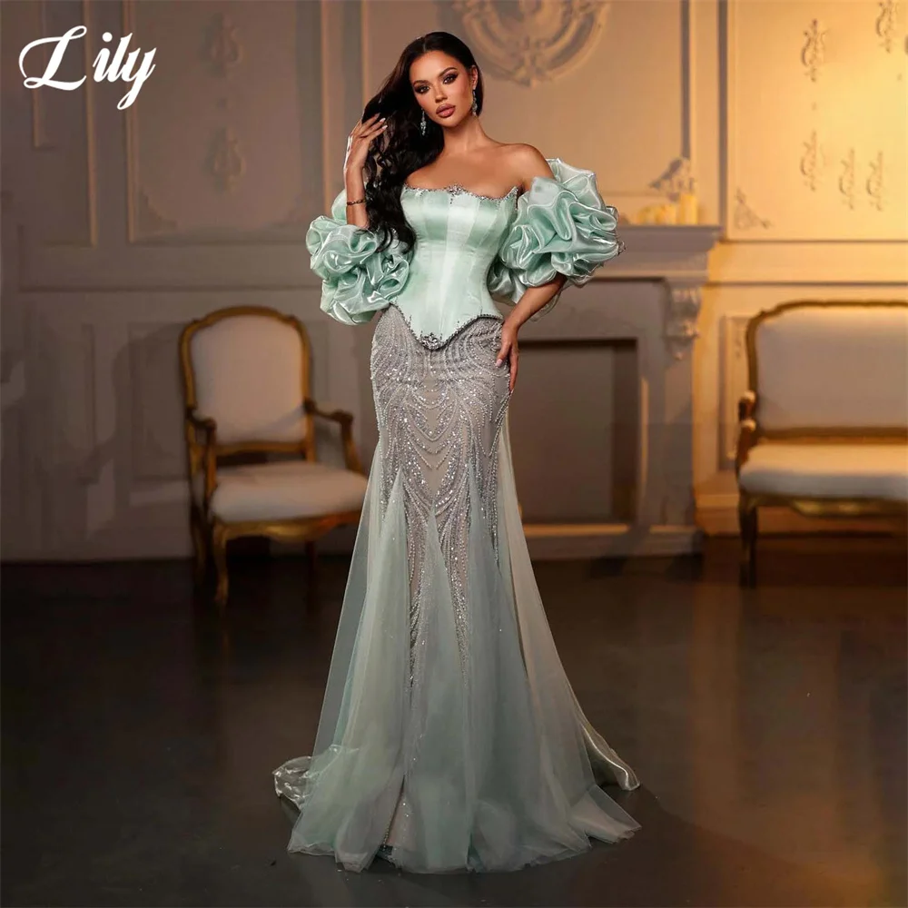 

Lily Mint Green Party Dress Off the Shoulder Mermaid فساتين السهرة Embroidery Night Dress Celebrity Dress Customized