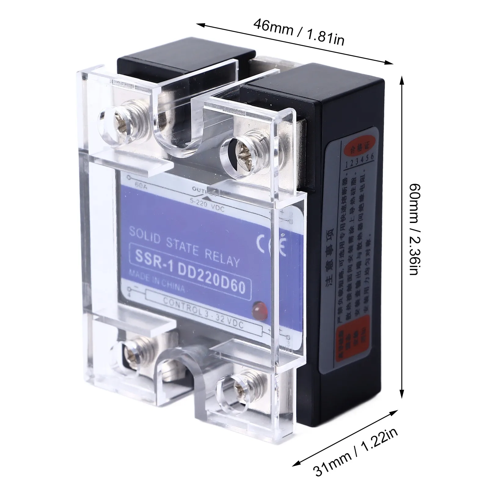 DC to DC Single Phase Solid State Relay 3‑32VDC Input 5‑220VDC Load SSR Relay for Control System