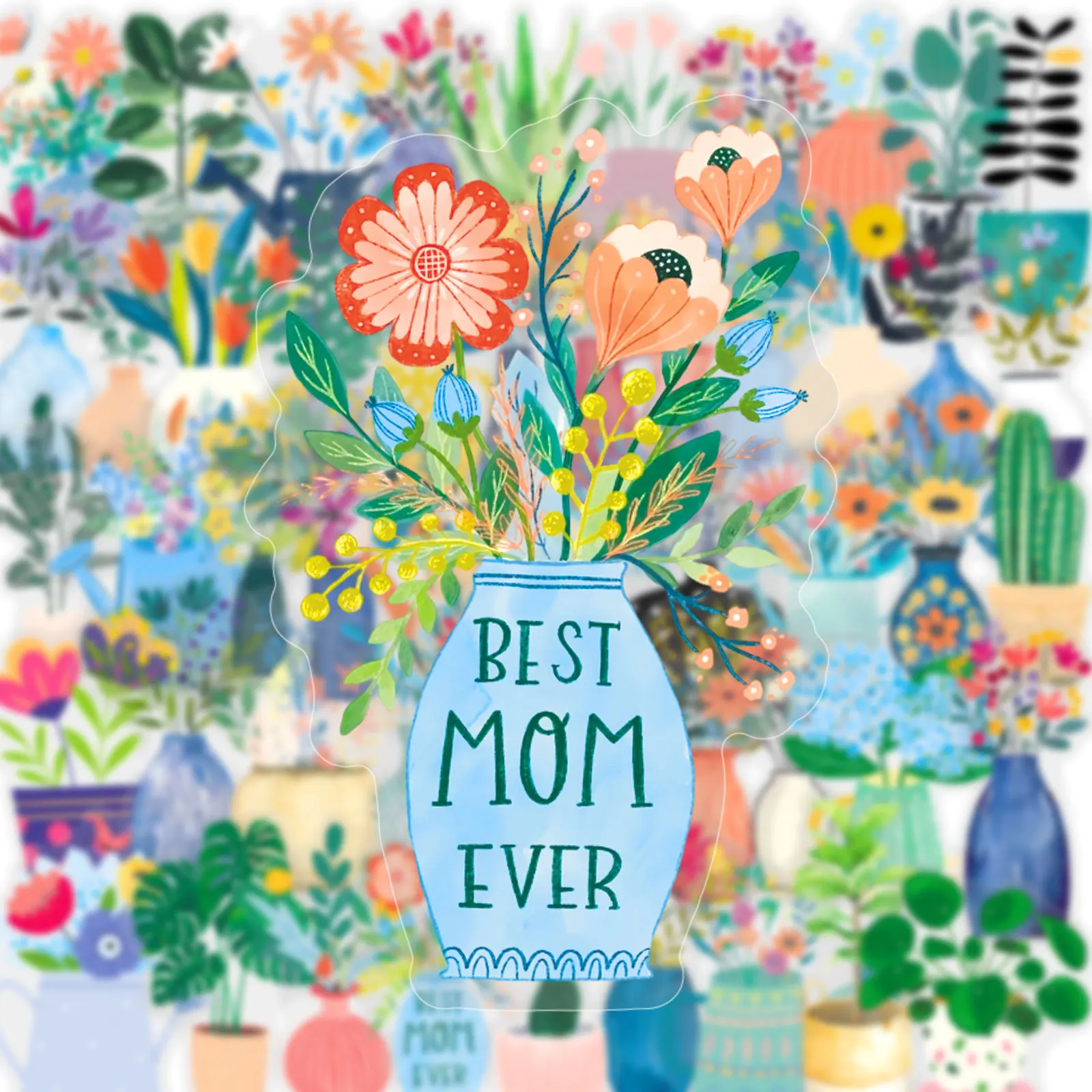 50 Uds maceta de dibujos animados impermeable transparente maceta pegatinas de plantas decoración cuaderno móvil maleta para guitarra juguetes de grafiti