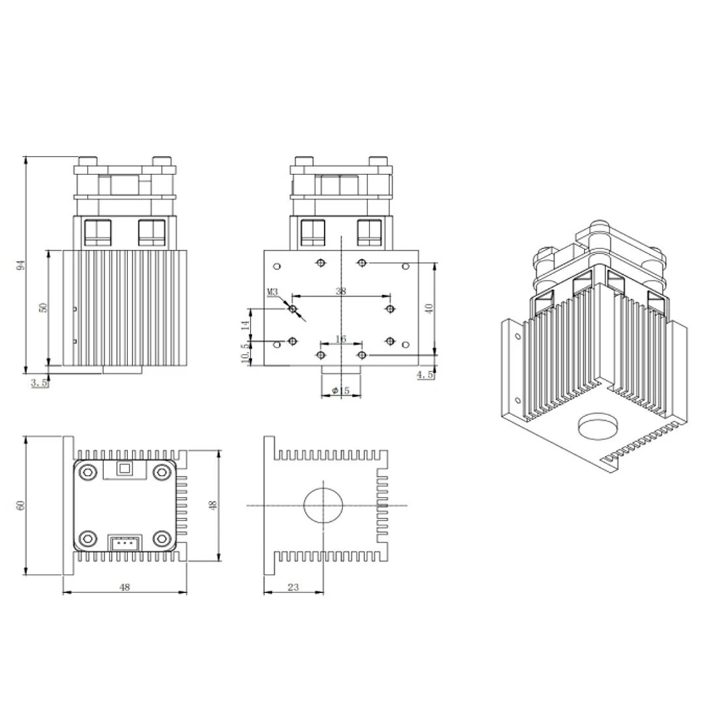 LUNYEE Limited-time Discount 33mm 450nm 15W Fixed Focus Laser Module Diode DIY Laser Head For Wood Acrylic