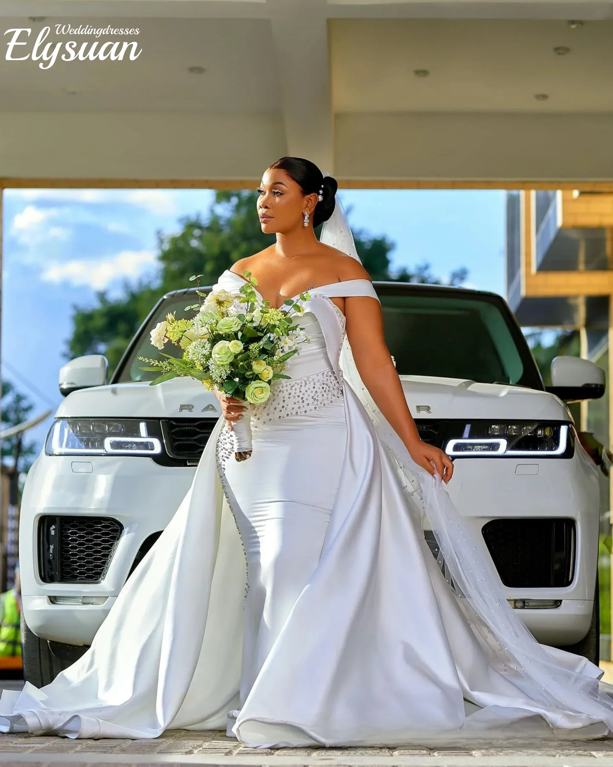 Customized Exquisite Shinny Pearls Beads Wedding Dress with Removable Skirt  Satin Pleats Bridal Dress Vestidos De Novia