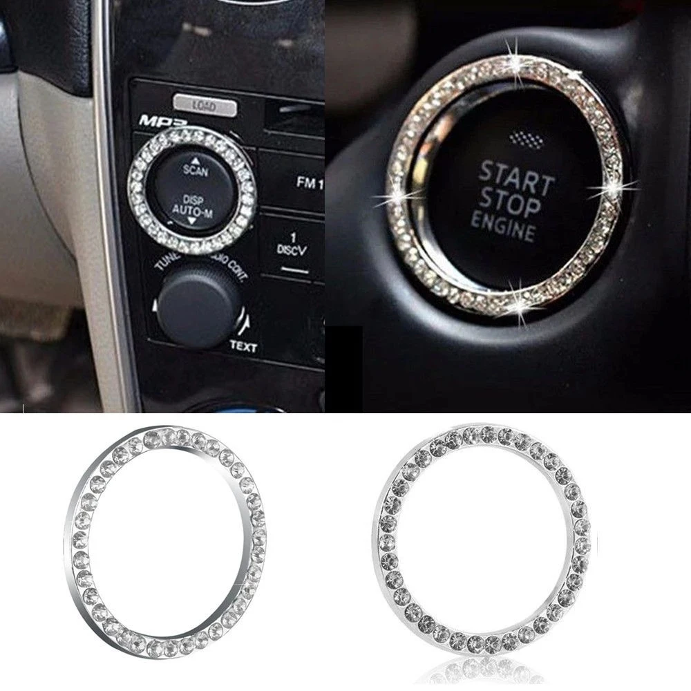 Crystal Ring Circle Trim Cover Switch Button Decor Start Stop Engine Decorative Diamond Ring Car Start Decorative Circle