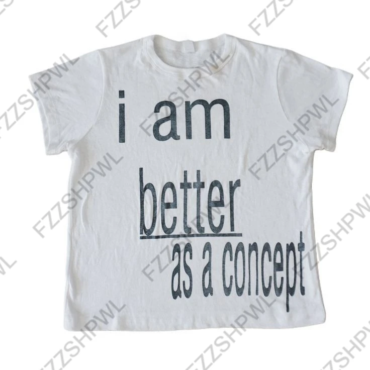 Y2K Ästhetisches weißes T-Shirt für Damen mit Aufdruck „I am better as a concept“, Oversize-Freizeitshirt, Retro-Trendy-Sommer-Emo-Pullover