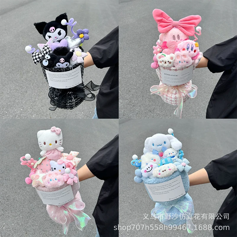 

Sanrio Hello Kitty Cinnamoroll Anime Kawaii Plush Doll Flower Bouquet Cute Kuromi Toys Birthday Christmas Gifts for Girls