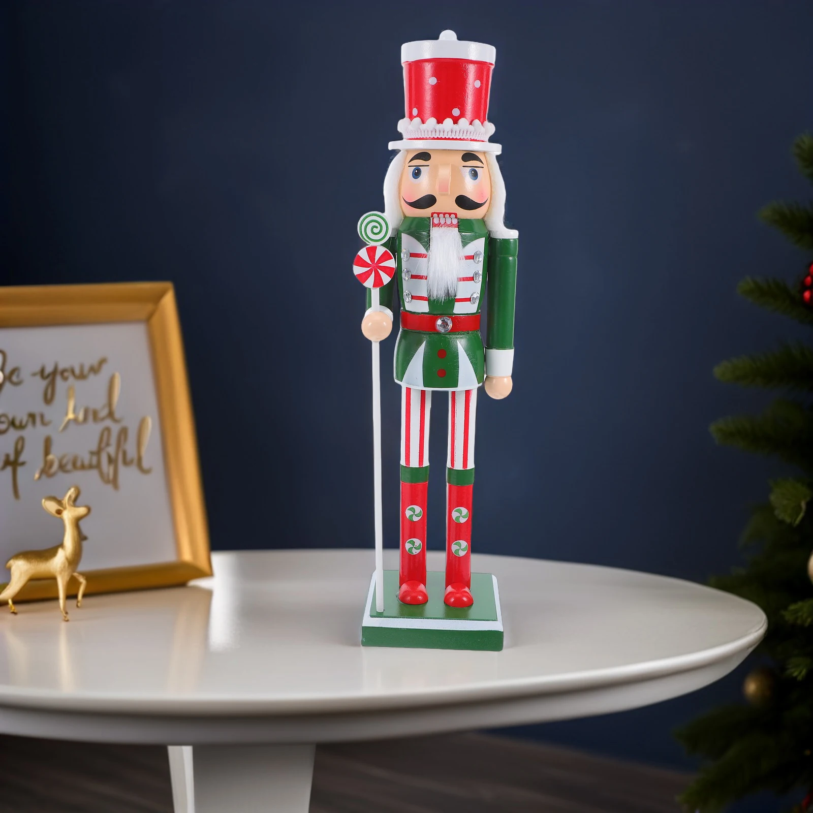 

Christmas Nutcracker Wooden Puppet Soldier Solid Wood Craft Ornament Holiday Decor Miniature Figurine Piece