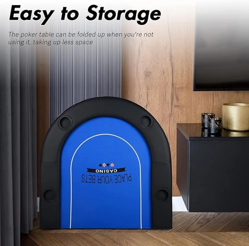 طاولة بوكر لـ 10 لاعبين، طاولة بوكر تكساس هولدم قابلة للطي مقاس 84 بوصة مع حاملات أكواب من الفولاذ المقاوم للصدأ وقضبان مبطنة، كازينو ليسو