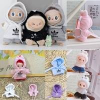 For Mini Plush 10cm Labubu Doll Cute Little Clothes Multi Colored Hoodie Pants Shoe Pullover Winter Fashion Clothes Accessories