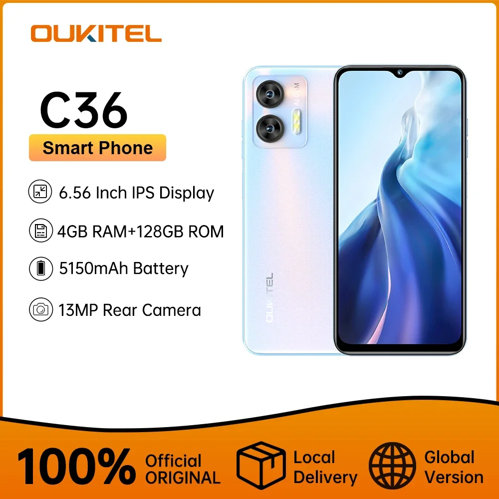 smartphone celular octa core celular tela hd de 656 5150mah 4gb mais 128gb camera de 5mp mais 13mp androide 13 oukitel c36 01