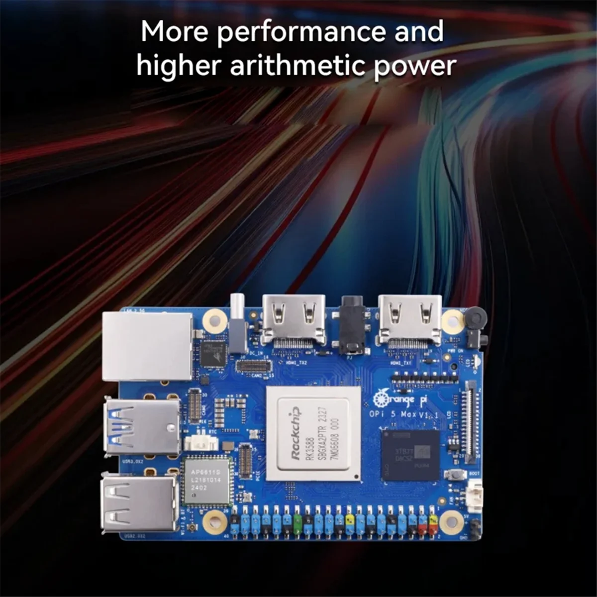 A56XQ For Orange Pi 5 Max 16GB RAM LPDDR5 Development Board RK3588 2.5G LAN Wi-Fi 6E + BT 5.3 BLE 8K Decoding Single Board