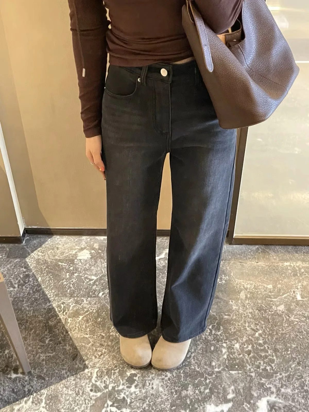 

Casual Cotton Lined High Waist Slimming Straight Leg Jeans Comfortable Women's Autumn Winter Fashion High Waist Straight Leg ...
