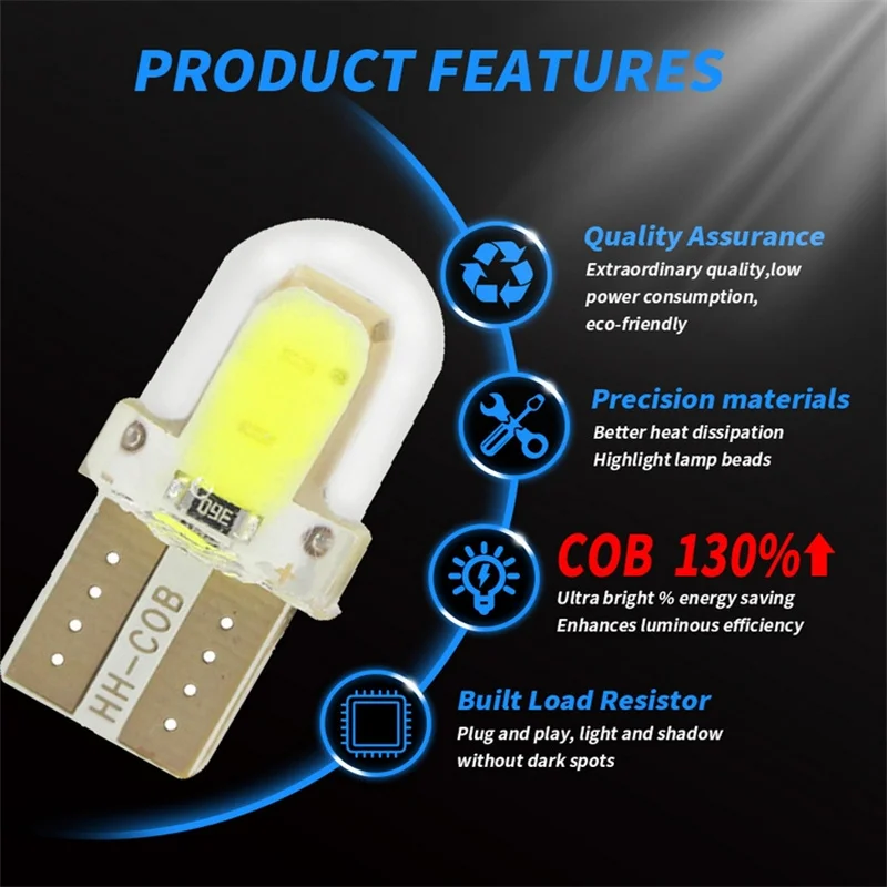 5/10/20/50PCS LED W5W T10 COB 4SMD Led Parking Bulb Auto Wedge Clearance Lamp Canbus Silica Bright White License Light Bulbs ﻿