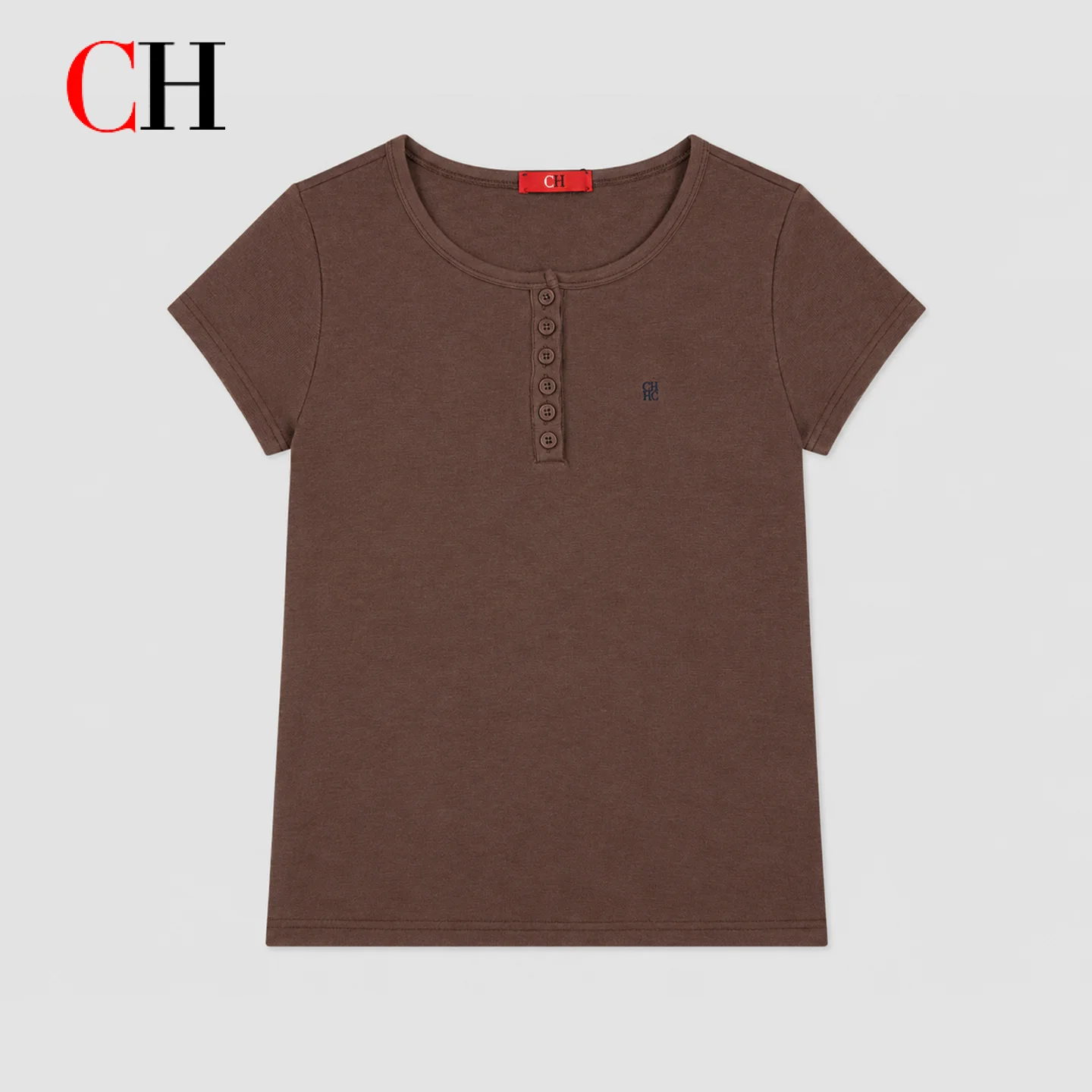 CH Women Vintage Henley T-Shirt Short Sleeve Button Front Crew Neck Casual Slim Fit Basic Tee Summer Tops