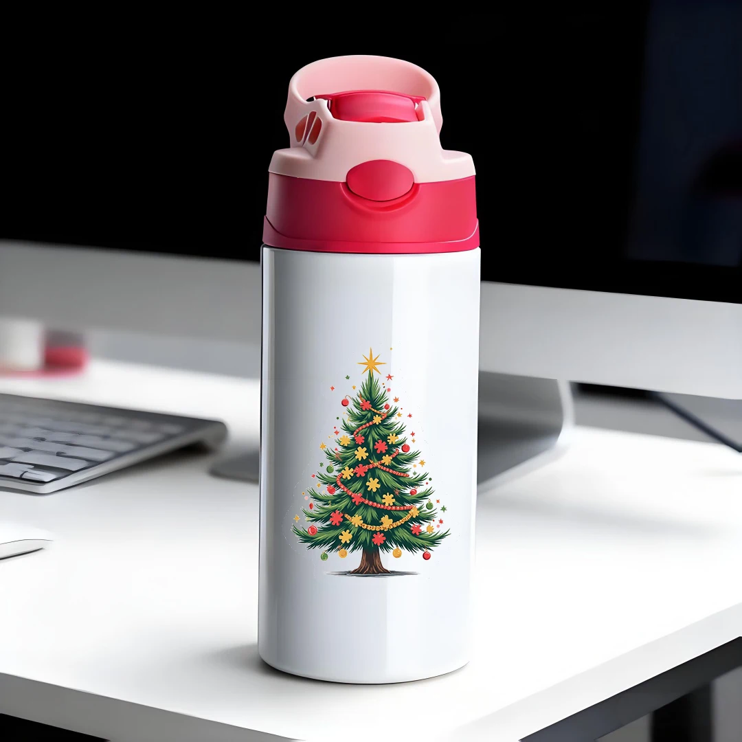 

304 Stainless Steel Insulated Cup + Cartoon Christmas Tree Straw Cup Portable Insulated Cup for Kids Christmas Gift