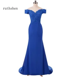 Customized Fashion A line V Neck Evening Gowns Cheap Long Off the Shoulder Appliques Prom Dresses Formal Vestido De Festa 2025