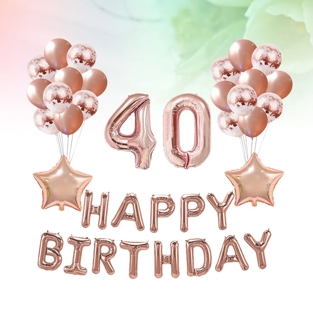 37 Pcs 40 Years Old Balloons Rose Gold Decorative Balloons Set Natural Latex Aluminum Film Sequins Balloons for Birthday Party