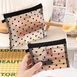 Love Heart Fashion Mesh Cosmetic Bag Portable toilet Organizer borsa per il trucco portatile custodia trasparente per rossetto da donna