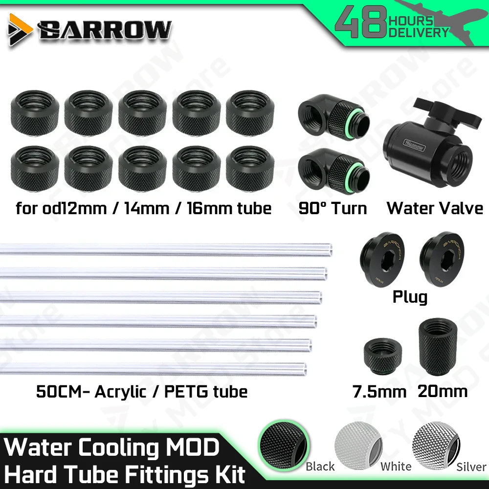 Barrow Hard Tube Connector Kit For OD12/14/16mm Compressions 90 Degree Rotary Connectors For PC Gaming Liquid Cooling Building