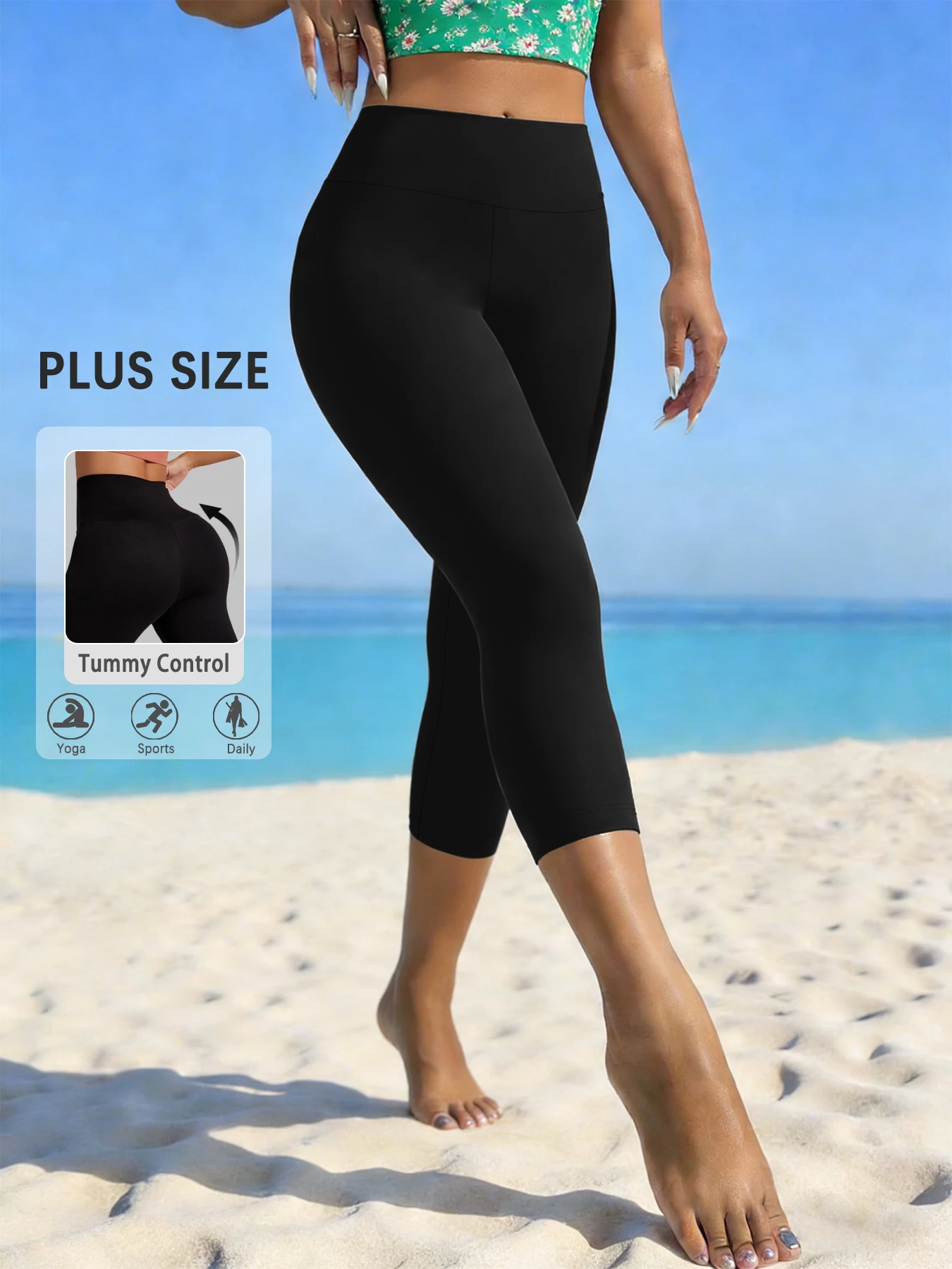 

Plus Size High Waisted Yoga Pants for Women Capri Pants Super Soft No See Through Workout Running Home Lounge Leggings