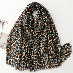 Châle en Viscose à Franges Dorées pour Femme, Écharpe de Haute Qualité, Étole Rond Pashmina, Hijab Musulman Bufandas, Mode d'Hiver