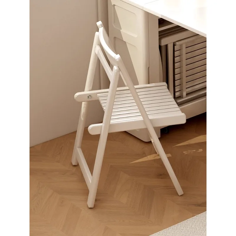 Cream style solid wood folding dining chair for small household space saving Japanese style foldable wooden chair with backrest