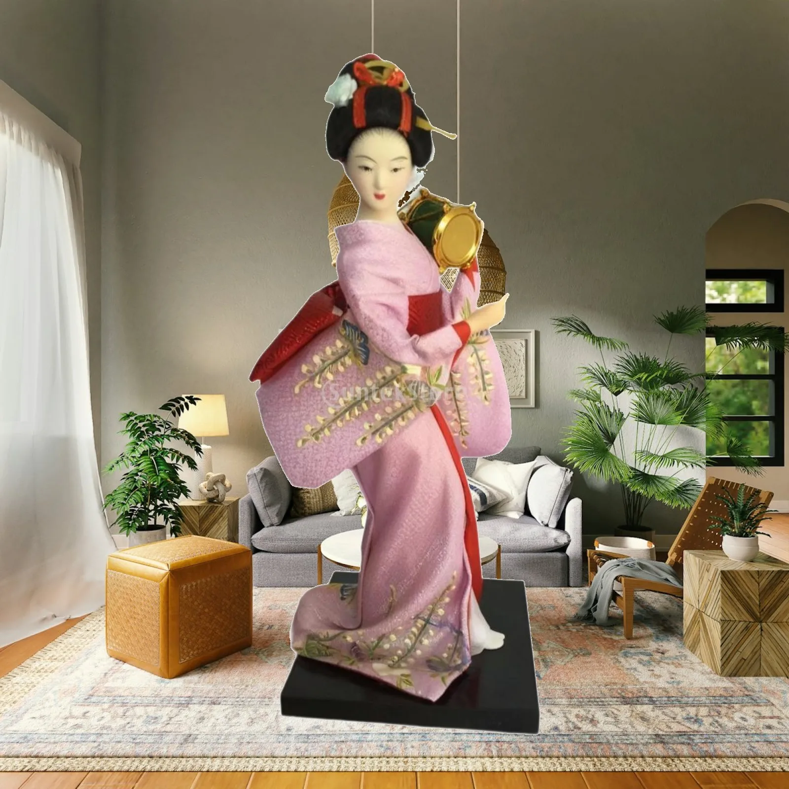 Japanese Geisha Doll 9 inch Centerpiece Asian Kimono Doll Desktop Ornament Geisha Figurine, for Bar Desktop Bedroom Office Decor