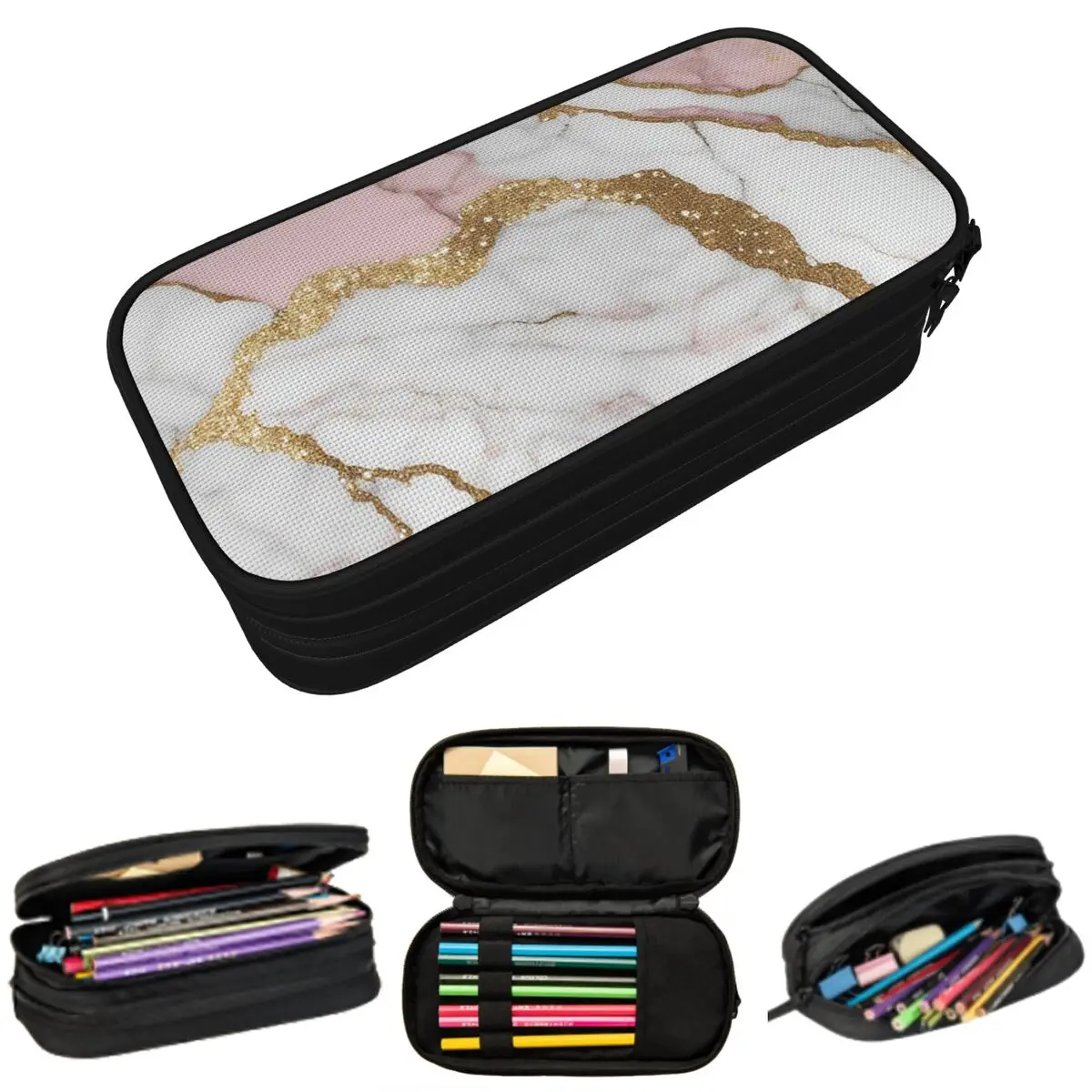 

Розовый элегантный пенал с мраморным дизайном для мальчиков и девочек, подарочная коробка для ручек, сумка для карандашей, канцелярские принадлежности, сумка-держатель для ручек