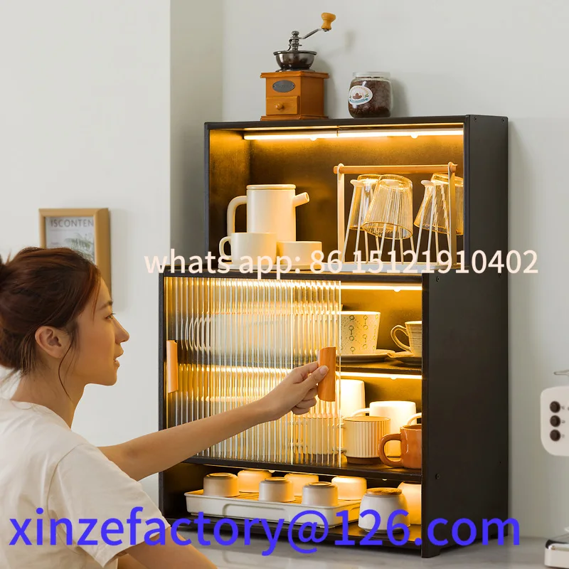 Rack de armazenamento de copo de bambu personalizável, organizador de copo de água à prova de poeira, conjunto de chá, caneca de café, suporte de armazenamento de porta de vidro, armazenamento de copo