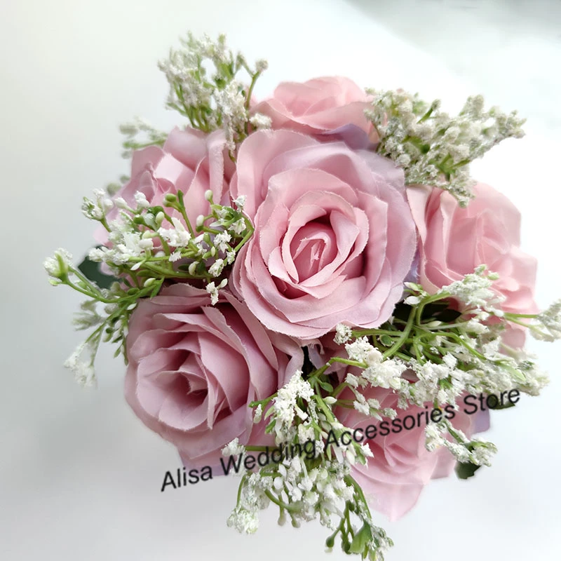 Ivory ช่อดอกไม้สำหรับเจ้าสาวเพื่อนเจ้าสาวดอกไม้ประดิษฐ์ Rose Gypsophila เจ้าสาว Mariage ช่อดอกไม้งานแต่งงานอุปกรณ์เสริม