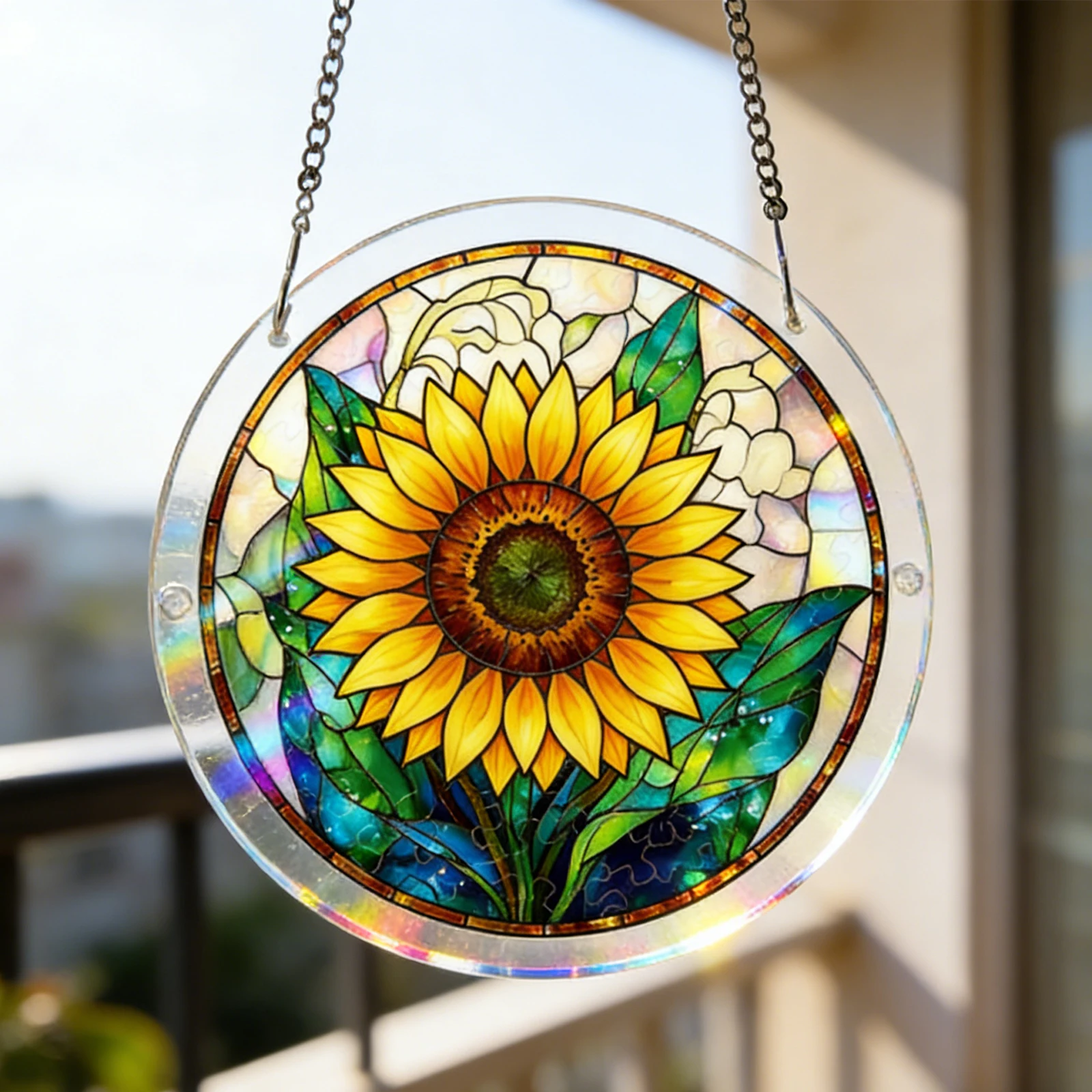 Sonnenfänger-Puzzle-Vorhang-Dekoration Einzigartiges Acryl-Sonnenfänger-Puzzle-Set mit Kette für Türen, Garten und Fenster zum Aufhängen zu Hause
