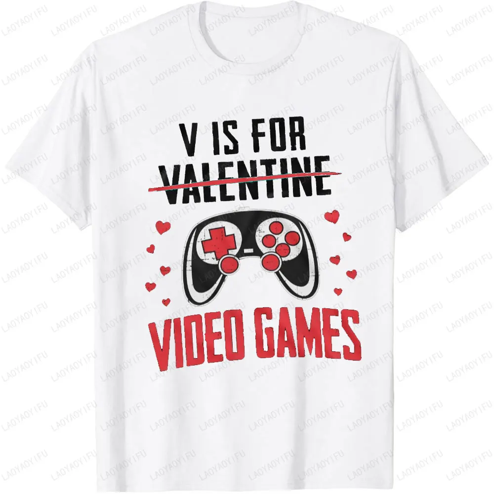 Funny Valentine's Day Printed T Shirt Men Clothing Video Games Couple Game Machine Tops Gift Woman Cotton Street Fashion Shirts