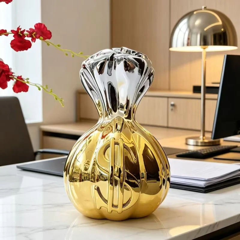Luxury Minimalist Modern Home Decor Money Bag Ornament for Living Room, Entryway, Bedroom, Reception Desk, Creative Decoration