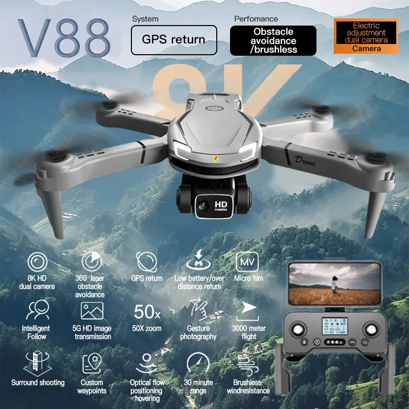 For Xiaomi MIJIA V88 Drone 8K 5G GPS Professional Aerial Photography Remote Control Aircraft HD Dual Camera Quadcopter Toy UAV