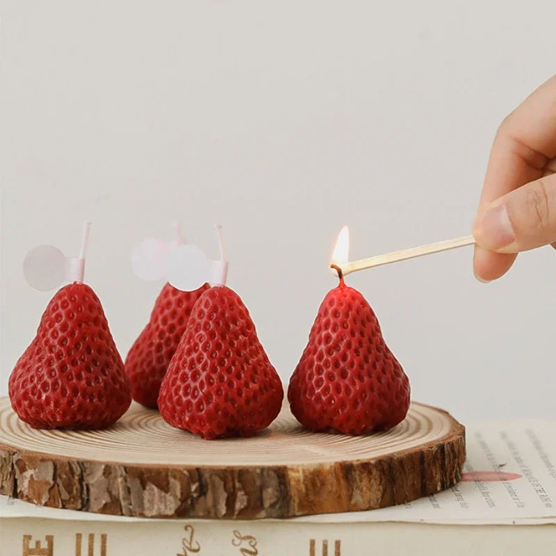 Sweet Strawberry Candle for Handmade Soap Resin Epoxy Plaster Chocolate Party Decoration Gift Wax