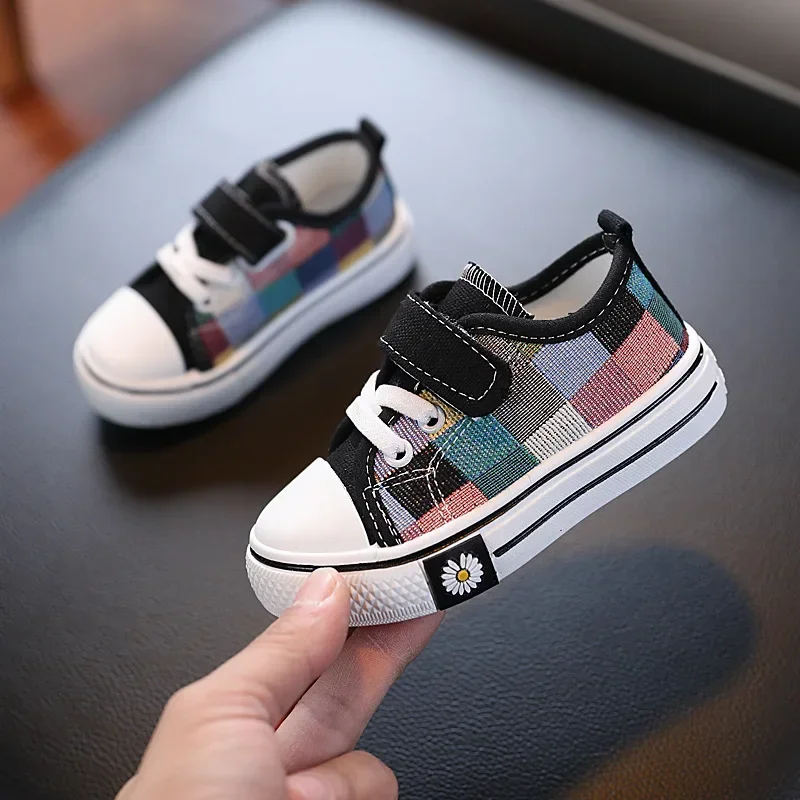 

Children's Canvas Sneakers Toddlers Kids Casual Shoes for Boys Girls Fashion Classic Checkered Soft Rubber Sole Spring Autumn