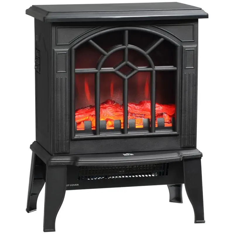 

Electric Fireplace Stove, 18" Freestanding Heater with Realistic Flames, Overheat Protection, Portable, 750W/1500W, Black