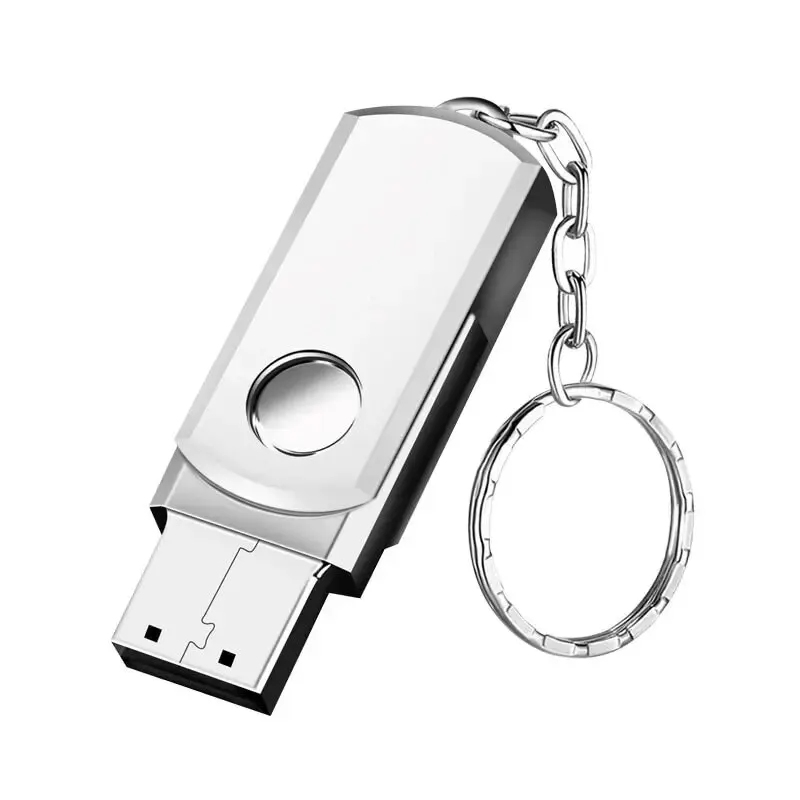 Rotatable Metal USB 2.0 Flash Drives 64GB Key Chain Pen Drive Silver Memory Stick Waterproof Storage Devices For Laptop