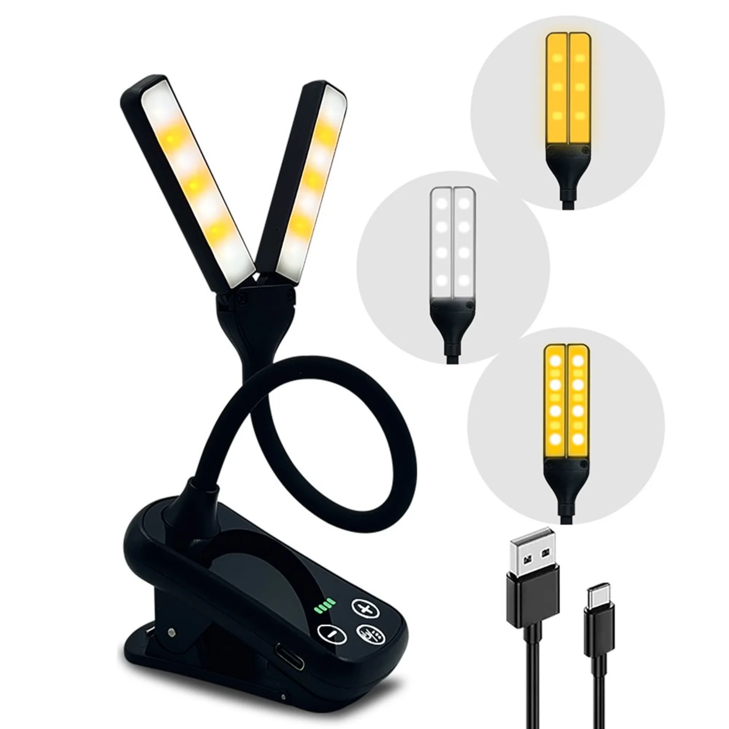 

Rechargeable Dual Head Book Light | 10 Brightness Levels | USB Reading Light | Up to 80 Hours | Reading Lights for Bed | 180° A