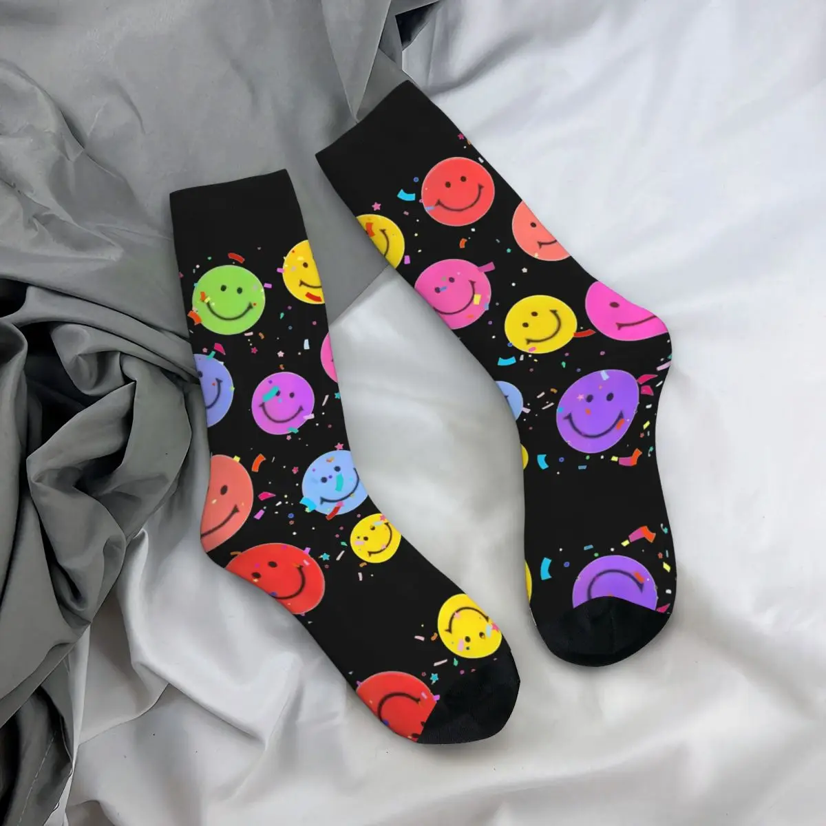 Crazy compression Happy Face Sock for Men Vintage Quality Pattern Crew Sock Novelty