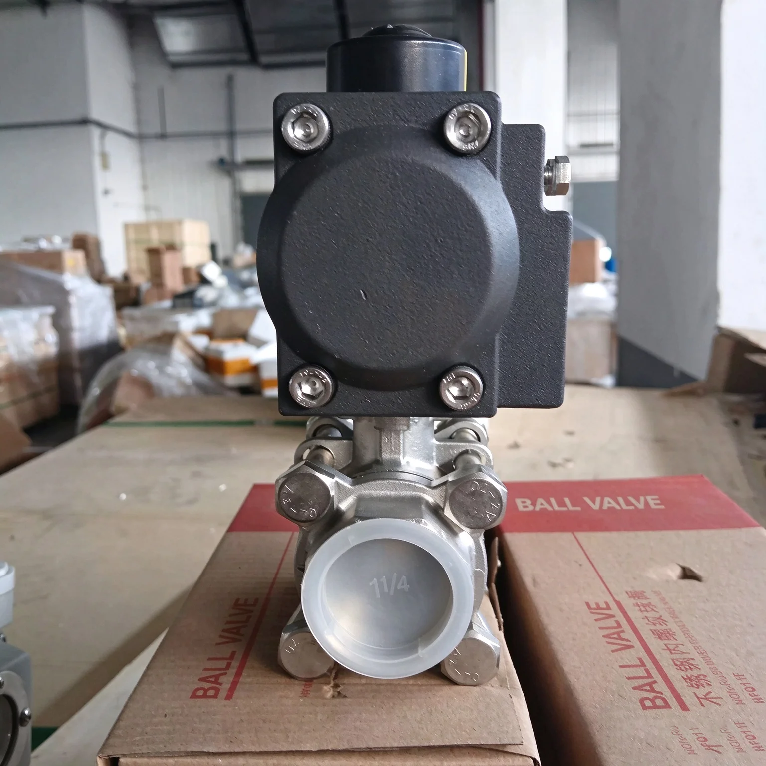 DN 8 10 15 20 25 32 40 50 65 80 100 304 Stainless Steel Three Piece Pneumatic Ball Valve High Platform Double Acting Cylinder