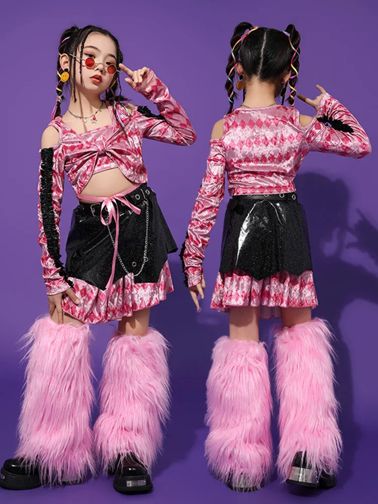 K-pop jazz dança de rua traje meninas crianças desempenho de palco modelagem passarela roupas maré brilhante roupas frescas para crianças