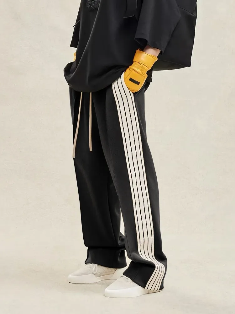 

Мужские тонкие прямые брюки свободного кроя в американском спортивном стиле, повседневные длинные брюки из комфортного хлопка, прямые брюки-трубы