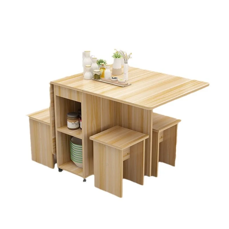 Folding dining table, household, small apartment, movable, retractable, rectangular, simple