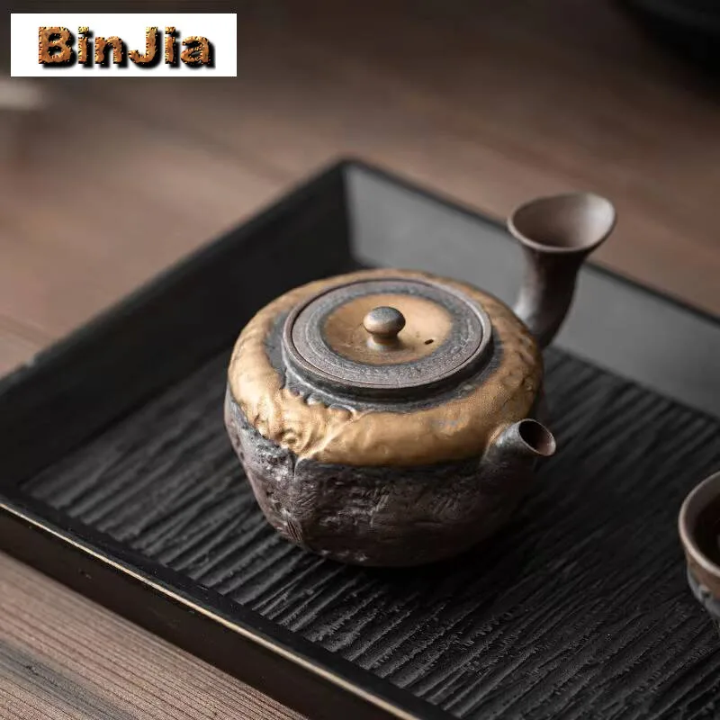 

160 мл креативный позолоченный железный глазурованный чайник ручной работы с изогнутой луной и боковой ручкой грубый горшок чайник для заваривания чая китайский набор орнаментов