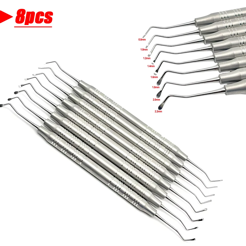 

8Pcs/Set Dental Gracey Curette 0.8mm To 2.2 mm Periodontal Bone Curettes Perio Dental Tooth Cleaning Scaler Dental Tool