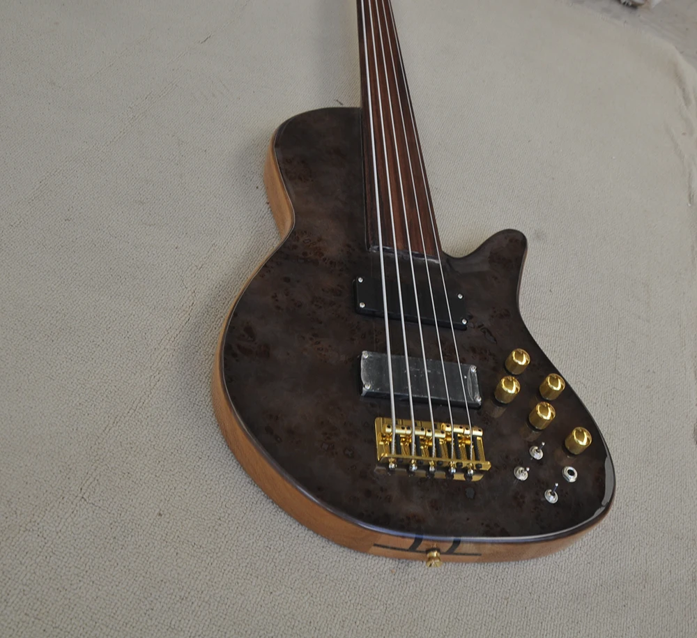 4 Strings Neck Thru Body Ash Electric Bass Guitar with Rosewood Fretboard,Fretless,Customizable