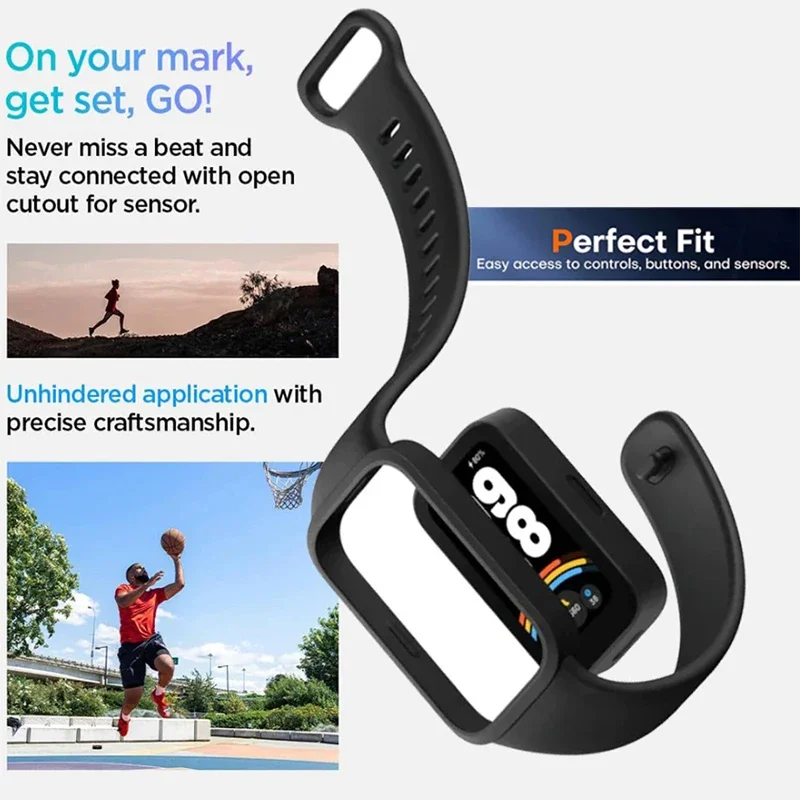 2in1 Strap+Film For Xiaomi Smart Band 9 Active Silicone Strap For Redmi Band 3 Strap With Screen Protector Full Cover Film