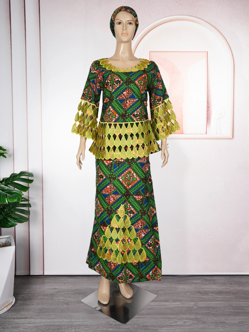 Plus Size afrikanische Kleidung für Frauen neue Dashiki Ankara Stickerei Bazin Riche Design Hochzeits feier Kleider mit Kopftuch