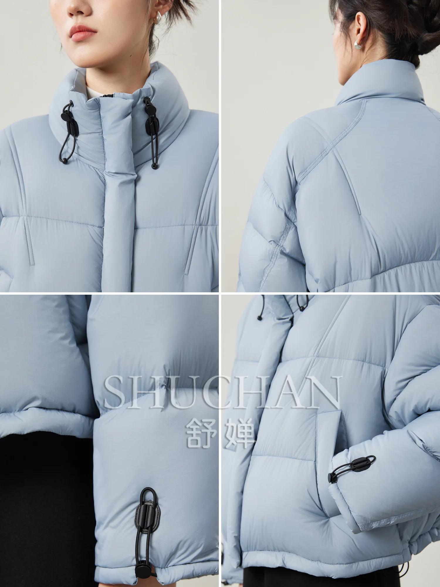 Good Quality, Both Warmth and Beauty, Light  90 White Duck Down, Drawstring Stand-up Collar Puffer Jacket and Coat Women